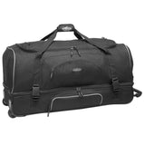 Black 30" Adventure 2-Section Drop-Bottom Rolling Duffel, In-line blade wheels, telescopic handle & 2-section drop bottom.