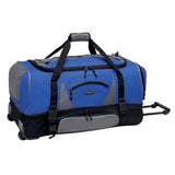 Blue & grey 30" Adventure 2-Section Drop-Bottom Rolling Duffel Bag, In-line blade wheels, telescopic handle & drop bottom