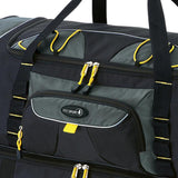 A black & green 30"/36" TPRC 2-Section Drop Bottom Rolling Duffel Bag w/ telescopic handle, in-line blade wheels & 2-section drop-bottom.