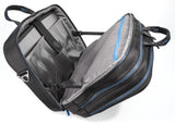 An open back view of black 1680D Ballistic Nylon 15" Alienware Vindicator 2.0 Laptop Briefcase w/ storage for your laptop, tablet, documents & accessories & removable non-slip padded shoulder strap.