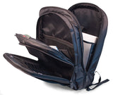 An open 1680 Denier Ballistic Nylon black 17.3" Alienware Orion Laptop Backpack M17 w/ padded shoulder straps, alien logo, Ergonomic backing, rubberized handles & shoulder straps & Wireless Security Shield