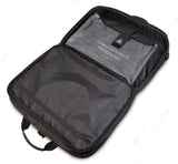 An open 1680 denier ballistic nylon black 17.3" Alienware Orion Laptop Messenger M17 w/ Trolley strap for use w/ rolling luggage, Semi-Rigid front panel, many interior pockets, Ergonomic shoulder strap & reinforced handles