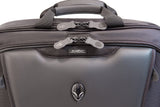 A 1680 denier ballistic nylon black 17.3" Alienware Orion Laptop Messenger M17 w/ Trolley strap for use w/ rolling luggage, Semi-Rigid front panel, many interior pockets, Ergonomic shoulder strap & reinforced handles