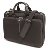 A black 16" Select Nylon Laptop Briefcase w/ Ballistic Nylon exterior, Padded computer compartment, Workstation, Interior file section for folders, binders, magazines, Trolley strap for use with rolling luggage, Leather wrapped handles & matching removable shoulder strap