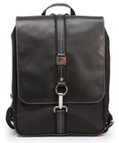 A black microfiber 16" Paris Slimline women's laptop Backpack w/ Ventilated & Padded Rear Panel, Ergonomic Shoulder Straps, Removable Accessories/Cosmetics Pouch w/ Leather accents