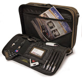 An open view of an all-natural cotton canvas 16"-17" Eco-Friendly Laptop Briefcase w/ padded computer compartment & adjustable detachable shoulder strap.
