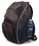A black 16"-17" EVO Laptop Backpack w/ red trim, sixteen interior & exterior pockets. Mesh padded back-panel & shoulder straps & ruggedized bottom panel