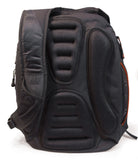 A back view of black 16"-17" EVO Laptop Backpack w/ red trim, sixteen interior & exterior pockets. Mesh padded back-panel & shoulder straps & ruggedized bottom panel