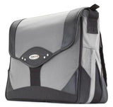A black & silver 15.4" Premium Laptop Messenger Bag w/ padded compartments for tablet or other electronic devices. 2" Zippered Expansion Gusset that adds 40% more storage space.
