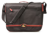 A black 15.4" Maddie Powers Retro Baseball Messenger. The Messenger bag’s exterior icon baseball image is that of a sports pulp magazine from the 40's & 50's while the actual vintage magazine cover is printed on the inside lining. On the exterior is a sports icon enamel badge.