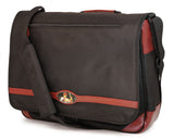 A black 15.4" Maddie Powers Retro Baseball Messenger. The Messenger bag’s exterior icon baseball image is that of a sports pulp magazine from the 40's & 50's while the actual vintage magazine cover is printed on the inside lining. On the exterior is a sports icon enamel badge.