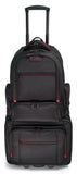 An opened black ballistic nylon 16”-17" Professional Laptop Backpack w/ 4 separate storage sections, padded air-mesh shoulder straps & back panel, padded top carry handle, adjustable & padded laptop compartment for 13” to 16” laptops & zippered front organizer section.