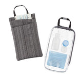 A grey insert bag for cords, boarding pass and small essentials & clear TSA bag included in the in-flight travel organizer TAB messenger V2 bag