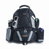 A black Alpha Sherpa backpack w/ Padded laptop, Cooler w/ soft-sided storage, a Parent pack that includes changing pad, insulated bottle holder, padded interior pocket for iPad/notebook