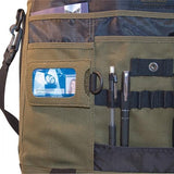 An olive 14"-15" ECO Chromebook / Ultrabook Messenger w/ Padded Computer Compartment,  Integrated iPad/Tablet Pocket, & Padded, Removable Shoulder Strap
