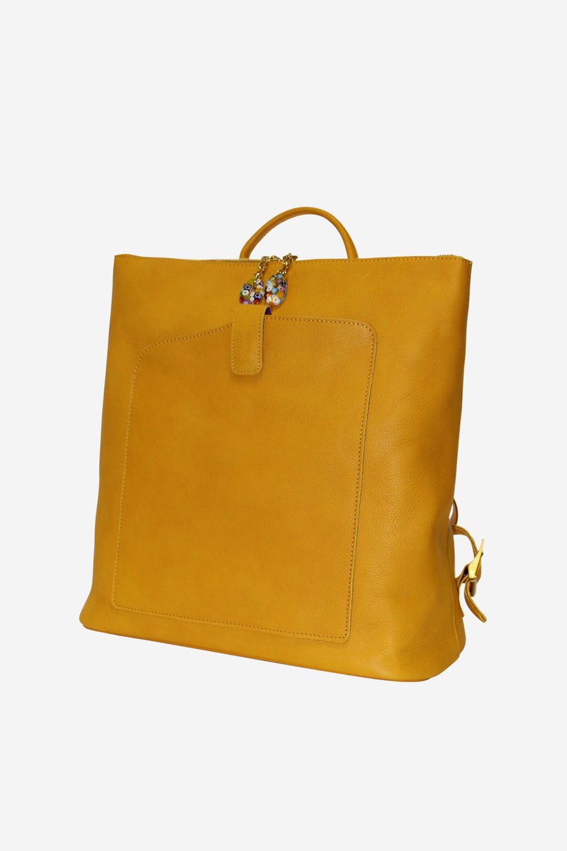 yellow leather backpack