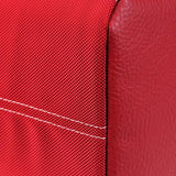 A large red ballistic nylon Sumo Large Tote / diaper bag w/ white stitching, faux-leather detail, Interior & Exterior pockets all around, Magnetic Closures & Printed liner