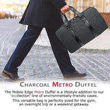 A charcoal cotton canvas duffel w/ black leather trim, inner lining & shoe compartment