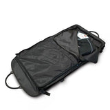 An open black Traveler's Folding Garment Bag made of 900D Ballistic Nylon w/ heavy duty zippers & fittings