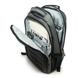 An open 16" Graphite SmartPack laptop Backpack w/ padded, ventilated back panel & shoulder straps.