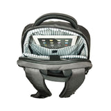 An open 16" Graphite SmartPack laptop Backpack w/ padded, ventilated back panel & shoulder straps.