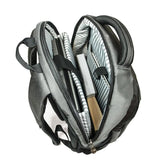 An open 16" Graphite SmartPack laptop Backpack w/ padded, ventilated back panel & shoulder straps.