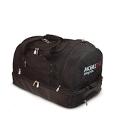 A black heavy canvas rolling duffel w/ hideaway extending handle