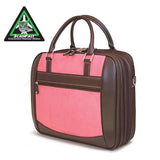 A Pink Suede 16" ScanFast Element Checkpoint Friendly Briefcase w/ Trolley strap for use with rolling luggage, Padded Computer Section, Separate Zippered Workstation, File Sections, Padded Shoulder Strap, Steel Fittings & Faux Leather Wrapped Handles, Exterior Pockets & Matching Detachable Cosmetic Purse