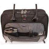 An opened black 16"-17" ScanFast Onyx Checkpoint Friendly laptop Briefcase w/ faux-croc trim.