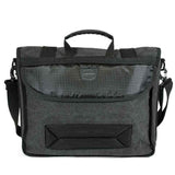 A back view of black 14"-15" ECO Chromebook / Ultrabook Messenger w/ Padded Computer Compartment,  Integrated iPad/Tablet Pocket, & Padded, Removable Shoulder Strap