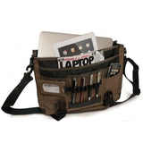 An open olive 14"-15" ECO Chromebook / Ultrabook Messenger w/ Padded Computer Compartment,  Integrated iPad/Tablet Pocket, & Padded, Removable Shoulder Strap