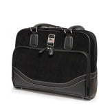 A black 14"-16" Classic Corduroy Laptop Tote w/ Poly-fur lined pocket for iPad or Tablet, Zip-down workstation, Separate accordion file section, Full-length exterior pocket & trolley strap