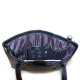 An open 11"-14" Herringbone tote separate, padded compartments for both Tablet/Chromebook/Ultrabook w/ black trim, removable & adjustable detachable shoulder strap