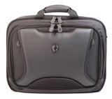 A 1680 denier ballistic nylon black 17.3" Alienware Orion Laptop Messenger M17 w/ Trolley strap for use w/ rolling luggage, Semi-Rigid front panel, many interior pockets, Ergonomic shoulder strap & reinforced handles