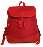 A red women's 14.1"-15" Sumo Combo Backpack. Red separate, padded & fleece lined pockets for both a laptop and a tablet. Front & side pockets draw-string opening w/ secure flap.