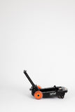 This is a Travelmate Deluxe universal Infant/Toddler travel stroller with a seat adaptor with a strap for Infant Seats. It has smooth 6" rear polyurethane razor wheels and swivel wheels in the front. It also has a hands free foot brake feature.