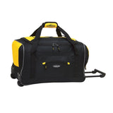 Black & yellow 22" Adventure Rolling Duffel bag w/ in-line blade wheels, pull up handle & Padded carry handle.