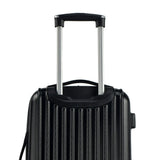 Back view of black 2 pc Chicago Expandable Spinner Luggage Set w/  (8) double-spinner wheel system, accessory pockets, corner bumper guards & Telescopic push-button trolley handle. 