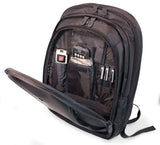 An open 1680 Denier Ballistic Nylon black 17.3" Alienware Orion Laptop Backpack M17 w/ padded shoulder straps, alien logo, Ergonomic backing, rubberized handles & shoulder straps & Wireless Security Shield