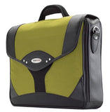 A yellow leather & ballistic nylon 15.6" Select laptop Briefcase. Built-in elastic shoulder strap system, padded laptop pocket & multiple zippered compartments.