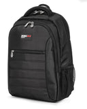 A black 1680D Nylon 16" SmartPack Backpack w/ Fleece Lined Pouch for a Tablet, Ergonomic Ventilated Back Panel, Padded Shoulder Straps & Carry Handle & Exterior Mesh Water-Bottle Pockets
