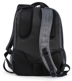 A back view of a carbon 1680D Nylon 16" SmartPack Backpack w/ Fleece Lined Pouch for a Tablet, Ergonomic Ventilated Back Panel, Padded Shoulder Straps & Carry Handle & Exterior Mesh Water-Bottle Pockets