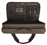 An open view of an all-natural cotton canvas 16"-17" Eco-Friendly Laptop Briefcase w/ padded computer compartment & adjustable detachable shoulder strap.