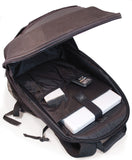 An open black 14" Eco-Friendly Canvas made from all-natural cotton canvas & recycled plastic fittings w/ padded computer compartment & adjustable shoulder strap.