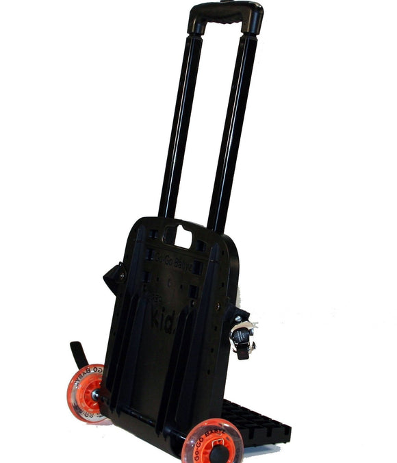 A black Original Travelmate w/ razor wheels, fold down plate & telescopic handle.