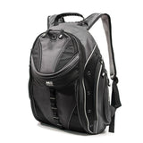 A 16" Graphite Express Backpack w/ Media/Phone Pocket for MP3 Player or Smartphone w/ Headphone Pass-through, Ergonomic Ventilated Back Panel, Integrated iPad/Tablet.