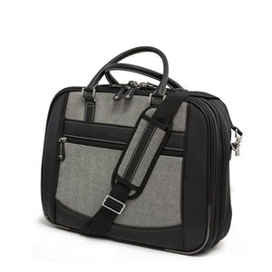 A 16" ScanFast Herringbone Element Briefcase w/ black trim, Trolley strap for use with rolling luggage, Padded Computer Section, Padded Tablet Section, Separate Zippered Workstation, File Sections & Padded Shoulder Strap