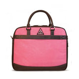 A Pink Suede 16" ScanFast Element Checkpoint Friendly Briefcase w/ Trolley strap for use with rolling luggage, Padded Computer Section, Separate Zippered Workstation, File Sections, Padded Shoulder Strap, Steel Fittings & Faux Leather Wrapped Handles, Exterior Pockets & Matching Detachable Cosmetic Purse 
