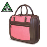 A Pink Suede 16" ScanFast Element Checkpoint Friendly Briefcase w/ Trolley strap for use with rolling luggage, Padded Computer Section, Separate Zippered Workstation, File Sections, Padded Shoulder Strap, Steel Fittings & Faux Leather Wrapped Handles, Exterior Pockets & Matching Detachable Cosmetic Purse 