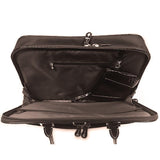 An opened black 16"-17" ScanFast Onyx Checkpoint Friendly laptop Briefcase w/ faux-croc trim.
